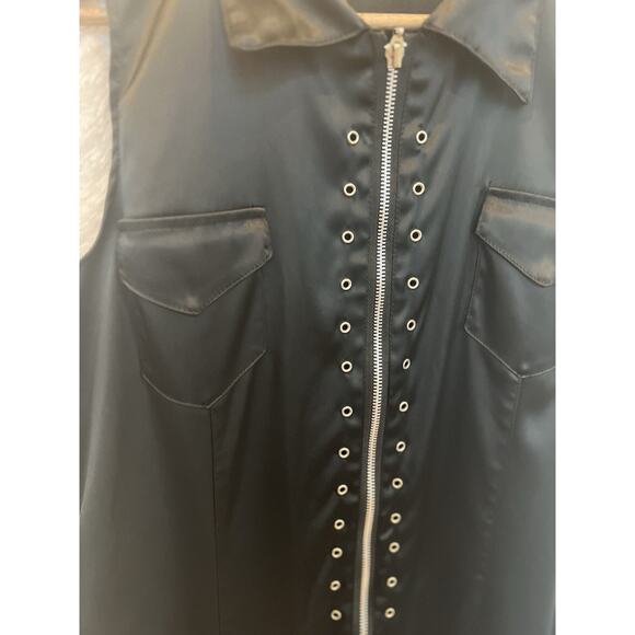 Vintage Y2K Black Satin Goth Jumpsuit Size XL Zip Club Rave Cyber Grunge Punk - Picture 3 of 12